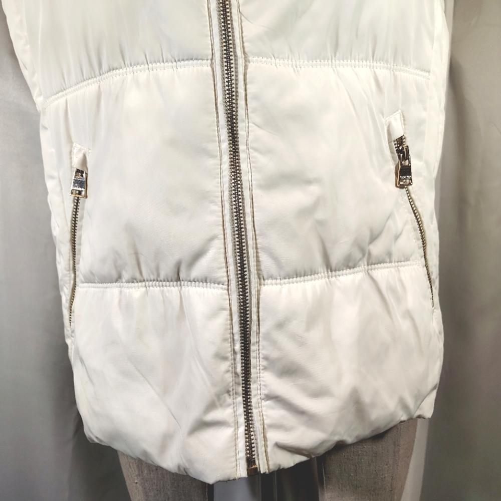 Calvin Klein TAG Puffer Vest, Women Ivory, Hood,Gold ZipUP+Pckts,Collar, XL - Picture 6 of 16